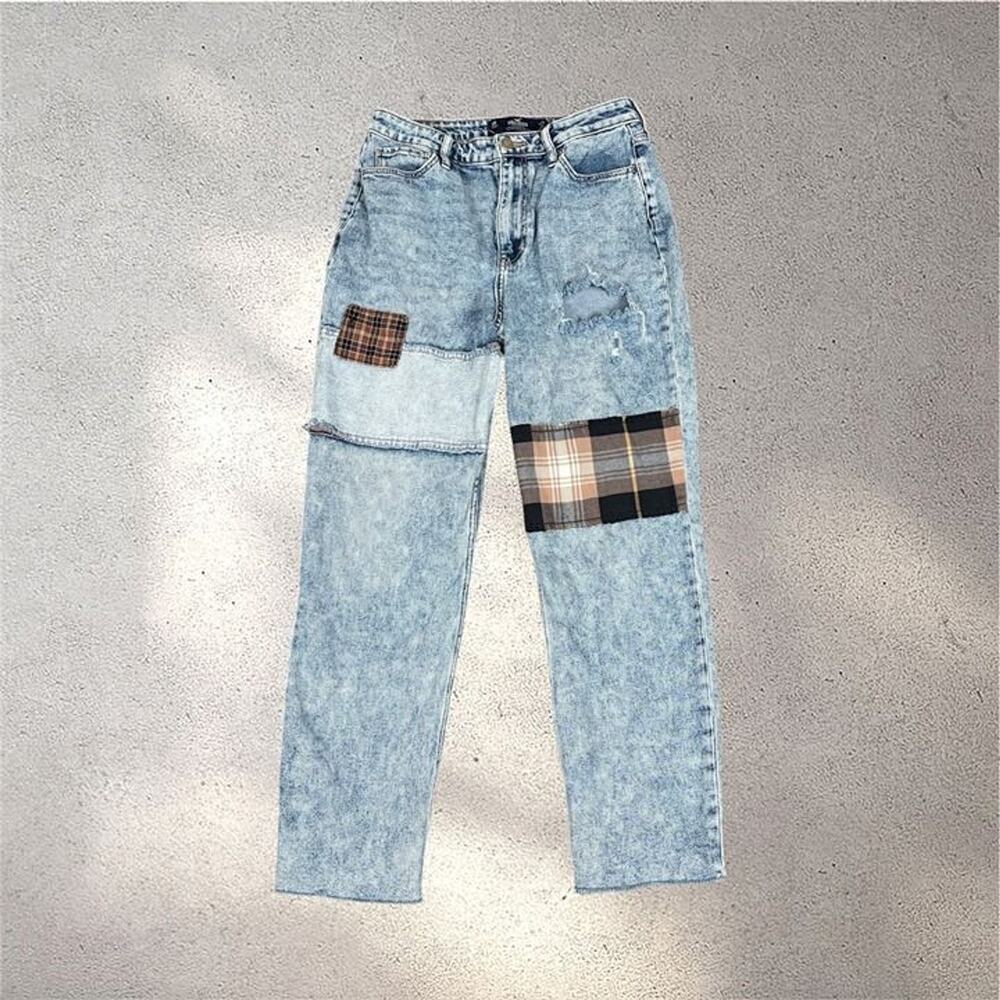 Hollister Patchwork Mom Jean Women's 5R 27x27 Ultra High Rise Y2K Boho Grunge